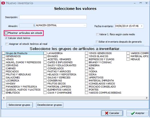 Seleccione los valores