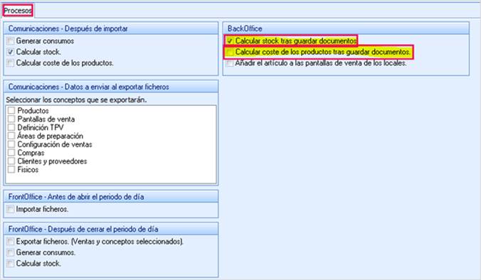 Cálculo de coste y stock al guardar documento