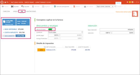Pie Factura Venta