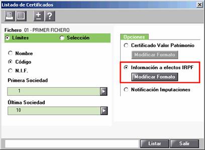 Listado certificado