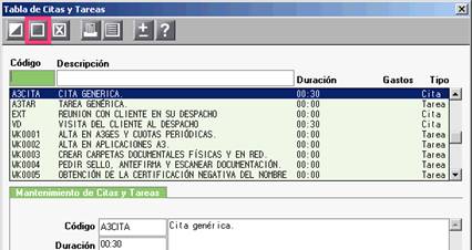 Tabla de citas y tareas