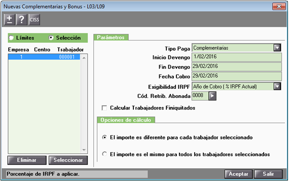 complementarias y bonus