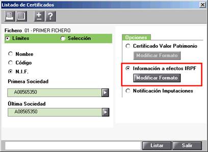 Listado certificado