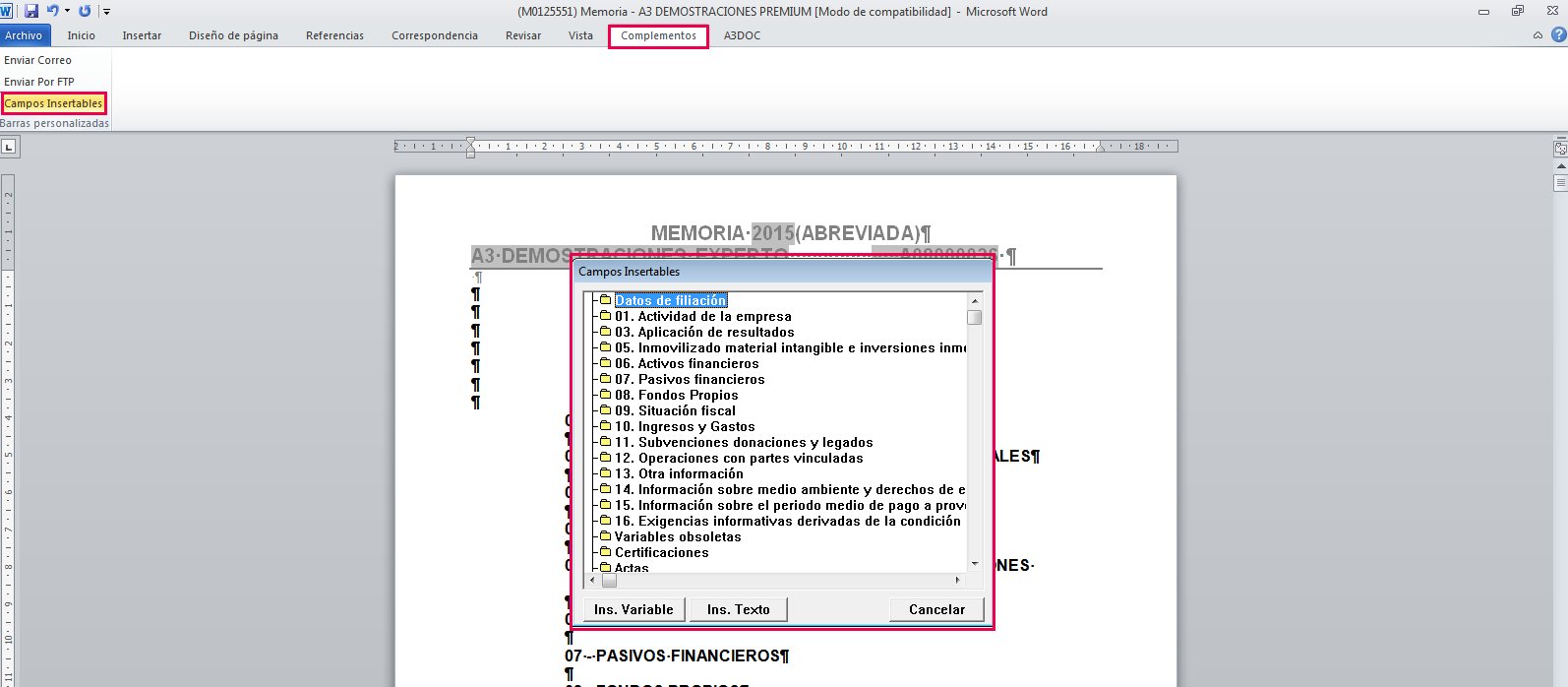 campos insertables