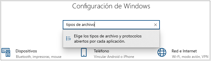 configuracion de windows tipos de archivo