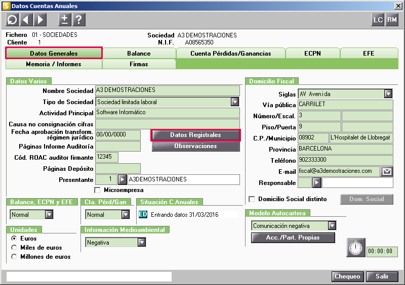 Datos Cuentas Anuales Datos Registrales