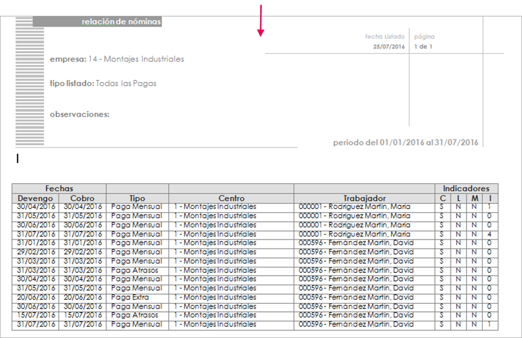Cómo generar un listado con la Relación de Nóminas de los trabajadores