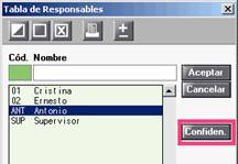 Tabla de responsables