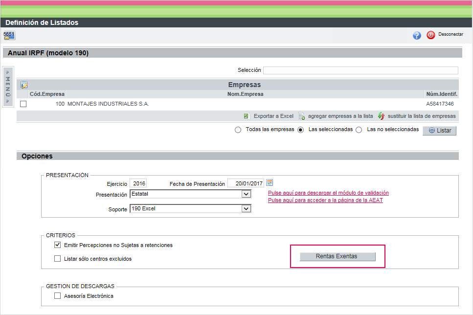 Modelo 190 Cómo modificar renta exenta para que vaya a otra subclave