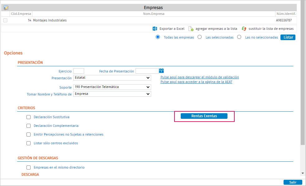 Modelo 190 Cómo modificar renta exenta para que vaya a otra subclave