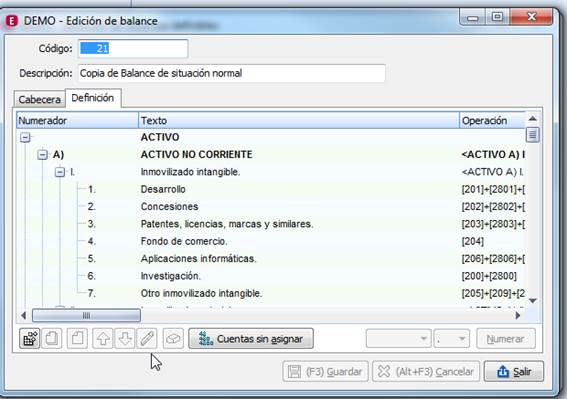 Edición de balance