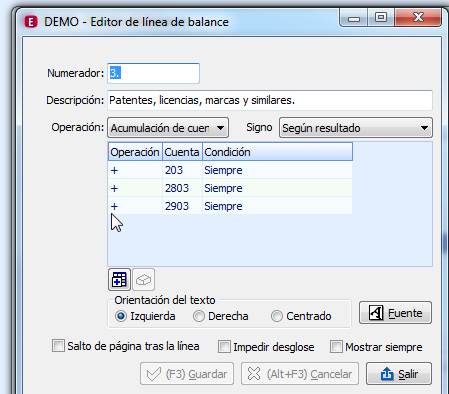 Editor de línea de balance