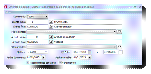 Generación de documentos periódicos (cuotas)