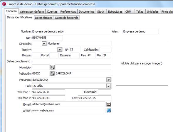 Parametrización de la Empresa: Empresa / Datos identificados