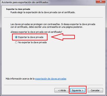 Exportar clave privada