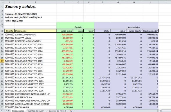 Listado en excel