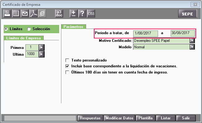 filtrar certificados SPEE fecha