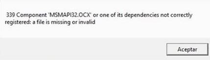 339 Component ‘MSMAPI32.OCX’ or one of its dependencies not correctly registered: a file is missing or invalid