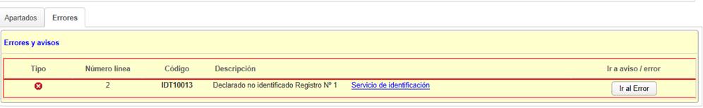 Error de validación IDT10013 – Declarado no identificado Registro Nº X