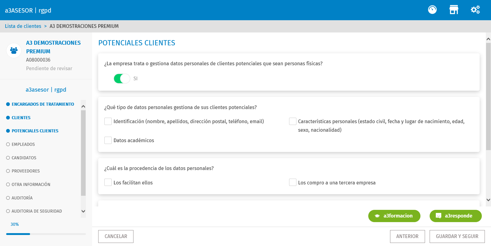 clientes potenciales informar datos
