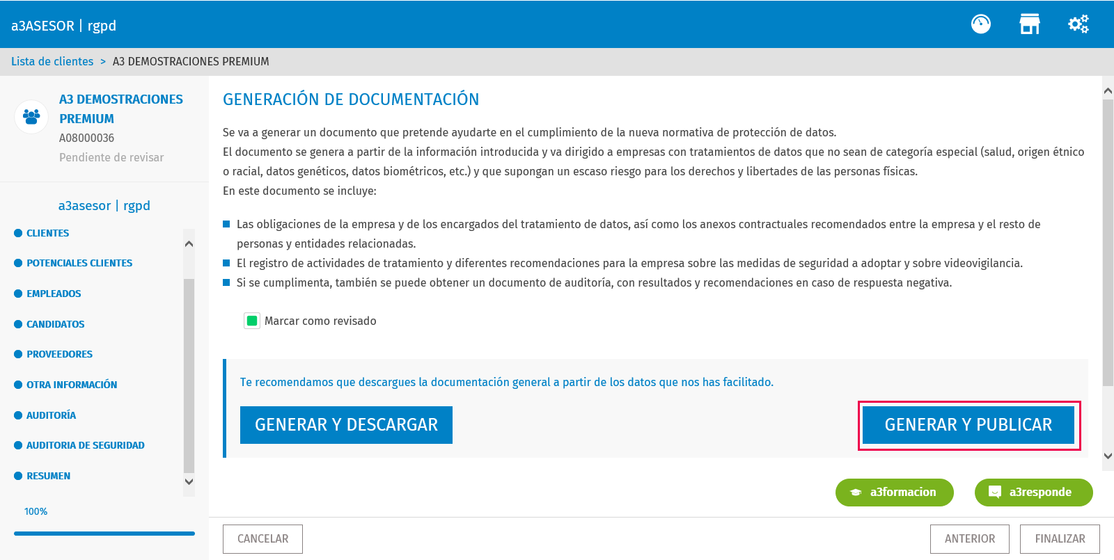 resumen, generar y publicar