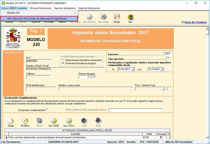 Estruc. BBDD Contables / Abrir ubicación de las bases de datos para la importación