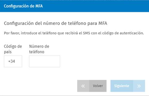 Configuración del número de teléfono para MFA