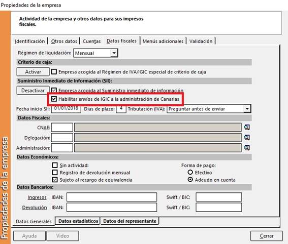 Propiedades de la empresa