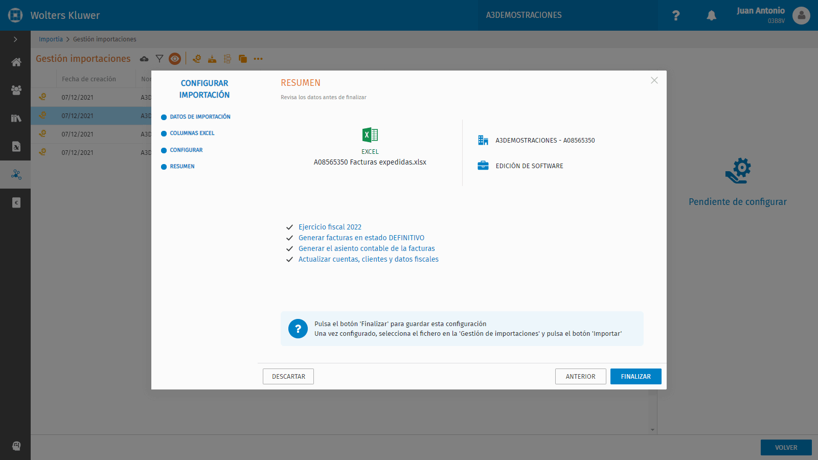 Conecta Configurar Importacion resumen