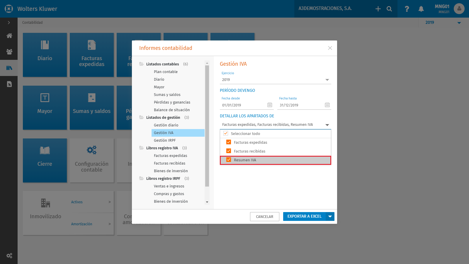 Informes Contabilidad Listados Gestion Resumen IVA