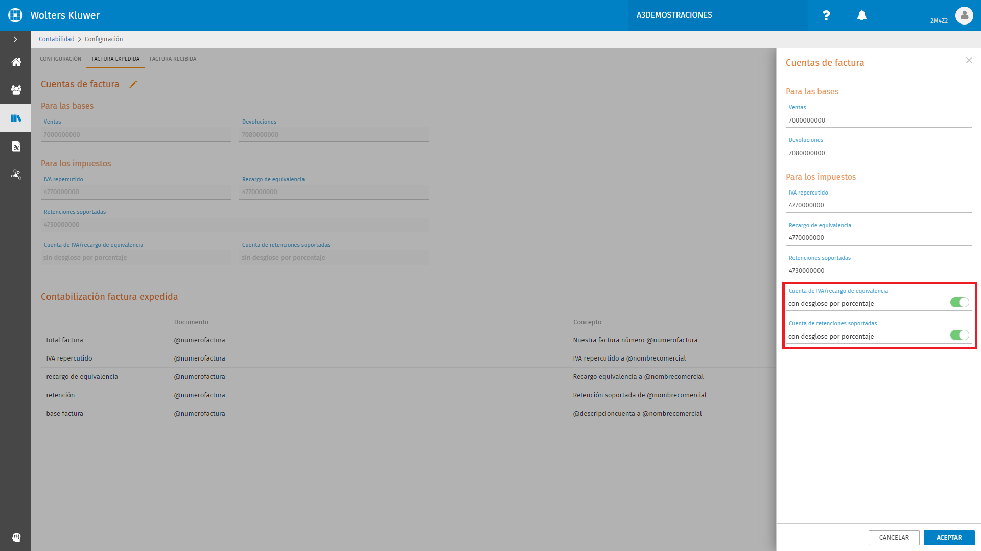 Configuracion Factura Expedida Cuentas