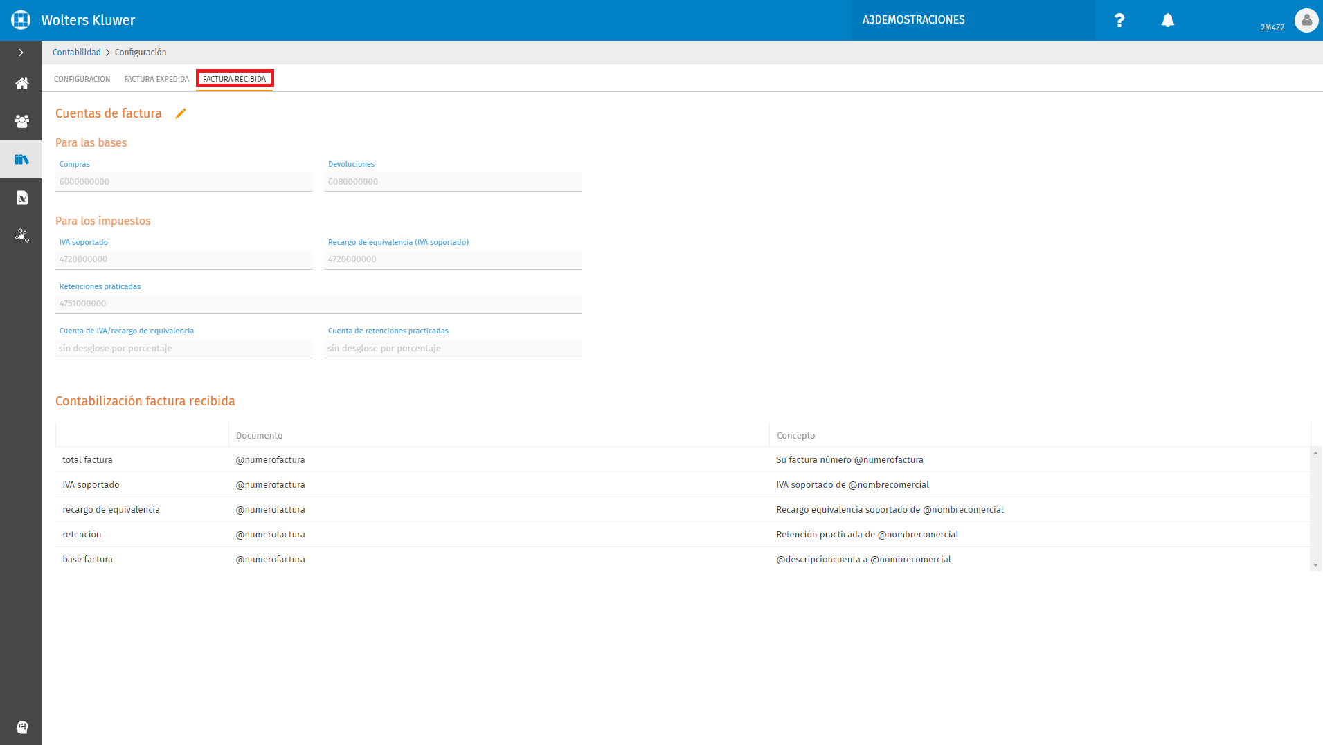 Configuracion Factura Recibida