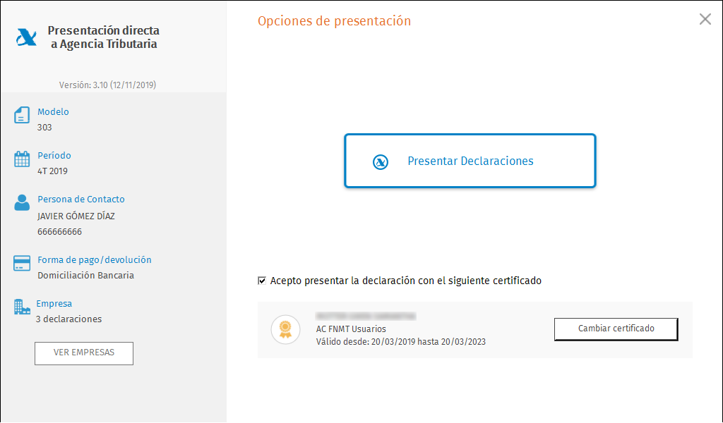 PDA Opciones de presentacion masiva
