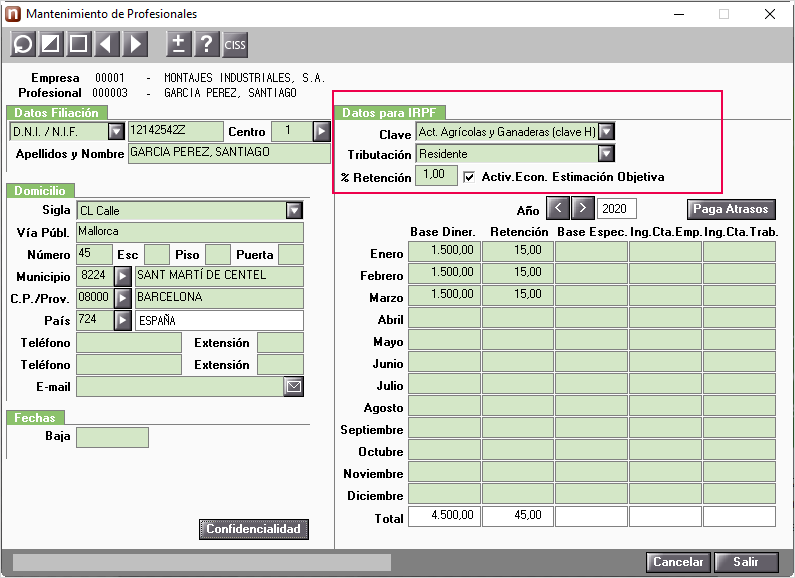 datos irpf profesional