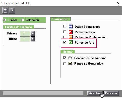 generar parte de alta medica