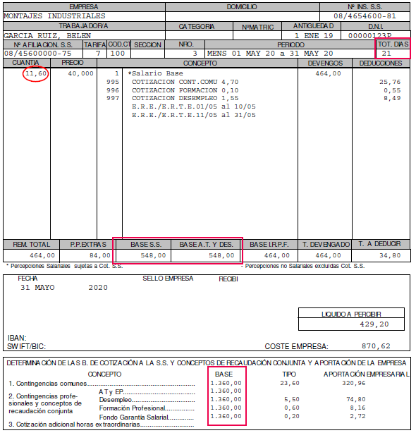 calculo nomina ERTE