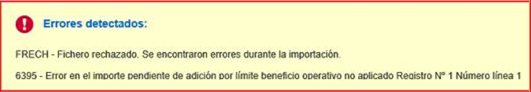 Error 6395 - Error en el importe pendiente de adicion por limite beneficio operativo no aplicado