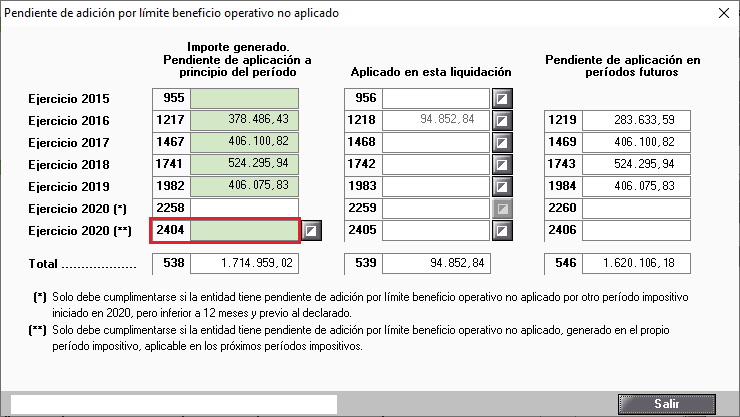 Pendiente de adicion por limite beneficio operativo no aplicado casilla 2404