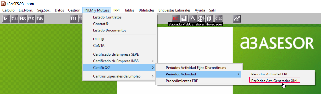 periodos actividad asistente XML SEPE