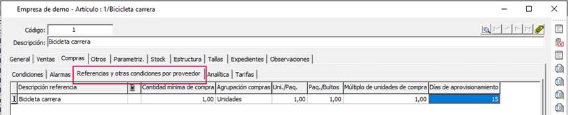 ompras/ Referencias y otras condiciones por proveedor