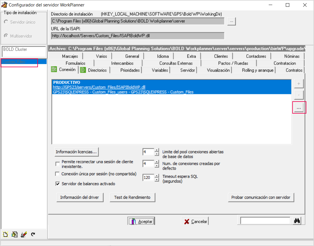 Configurador del servidor WorkPlanner