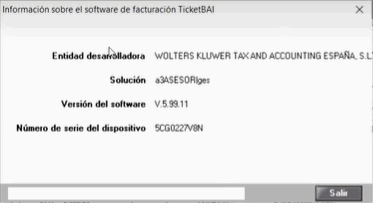 Informacion sobre el softwarw de facturacion TicketBAI