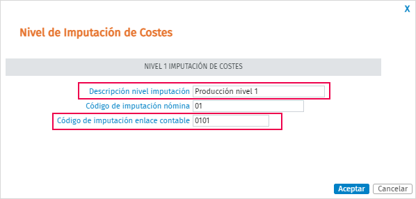 codigo imputacion enlace contable