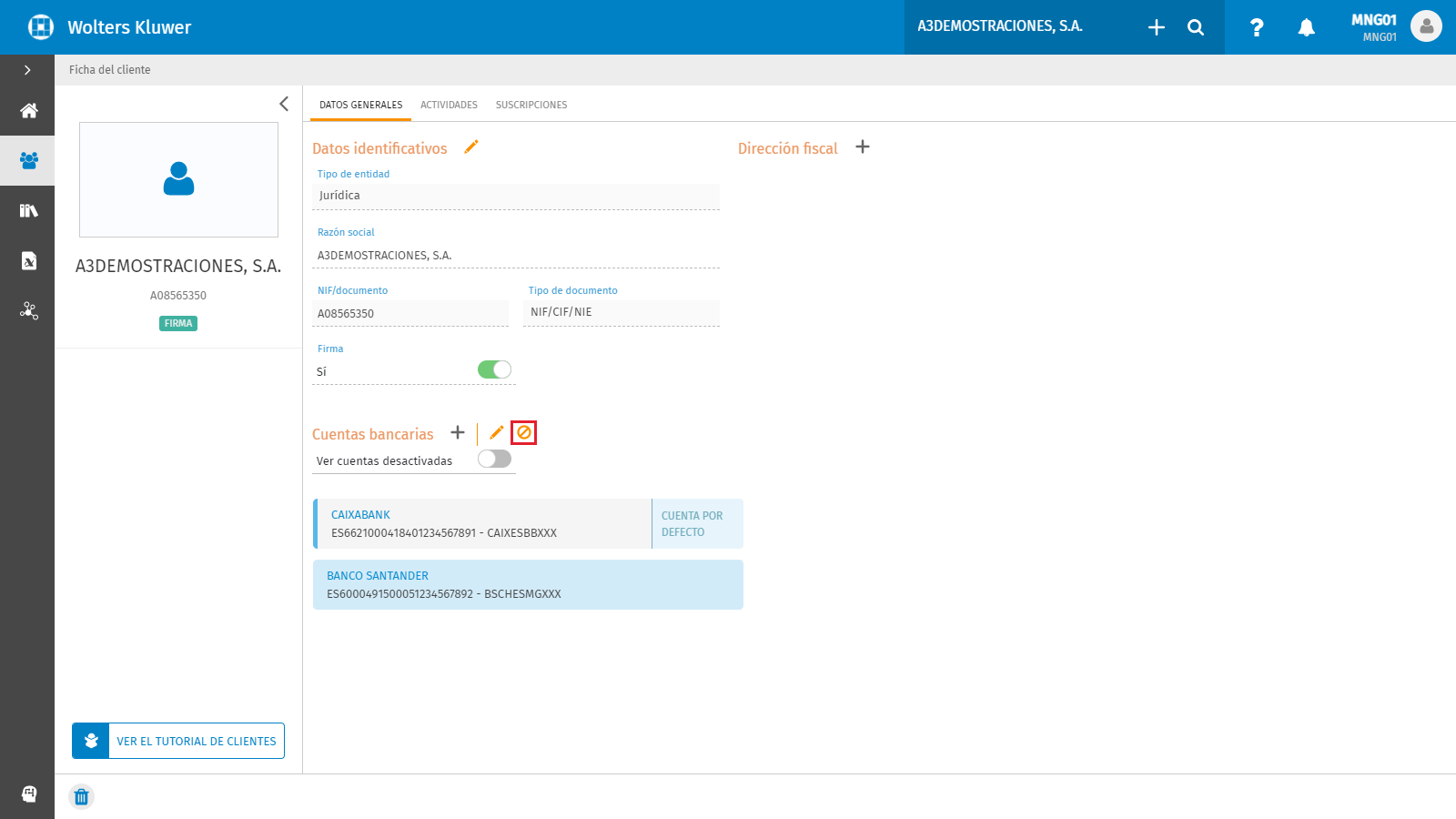 Cuentas bancarias Desactivar