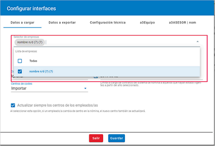 configurar interfaces datos a cargar empresas