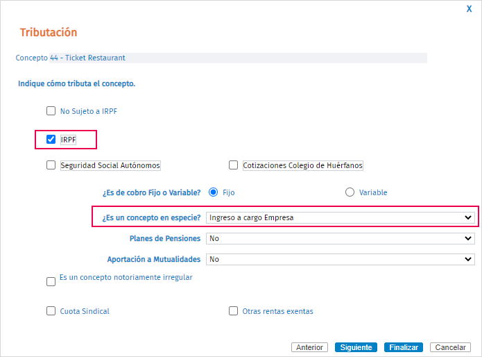 tributacion concepto ticket restaurant