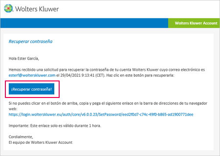 email recuperar pasword