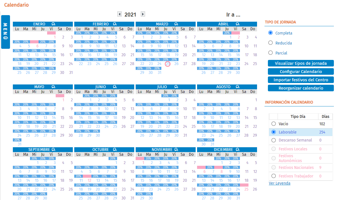calendario reduccion jornada