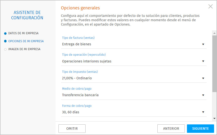asistente opciones