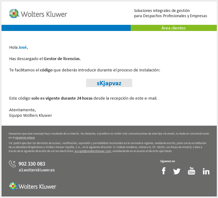 Email código de validación